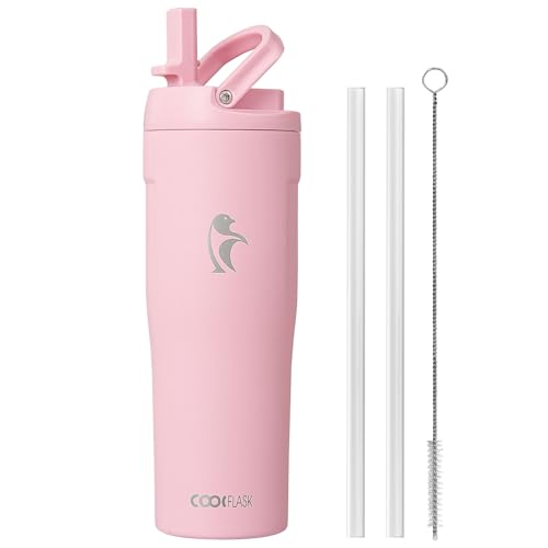 Image of Coolflask Water Bottle 32 oz Fits Car Cup Holder with Straw & Handle