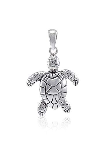 Sea Turtle Nautical Sterling Silver Pendant Necklace 18