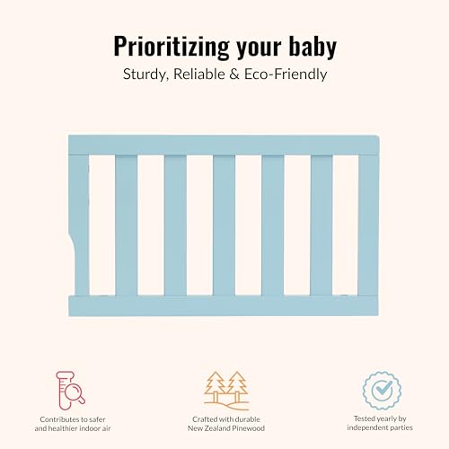 Dream On Me Convertible Crib Toddler Guard Rail in Aqua Sky, Converts Cribs to Toddler Beds, Solid Wood Construction