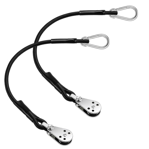 Yoojahow 2 Pcs Shock Cord with Stainless Steel Pulley 12", and Thick Nylon Rope, Outrigger Halyard Line Lock Pulley for Offshore Fishing, Ready to Install, Black