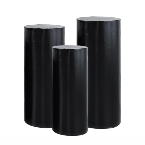 UGCER Zylinderständer-Abdeckungen für Partys, Metall-Zylinder-Sockelständer-Schonbezüge, elastische dekorative Abdeckungen für Hochzeiten, Geburtstage, Event-Dekoration,Schwarz,Large(Set of 3)