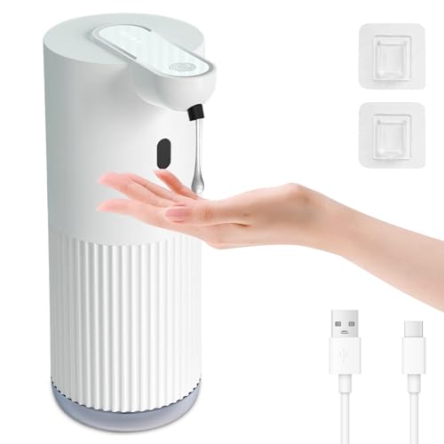 Cuteefun Distributeur Savon Automatique, 400ml Rechargeable Distributeur Savon Liquide, 4 Niveaux Réglables, Étanchéité IPX5, Détection Infrarouge sans...