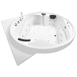 Basera® Indoor Podest-Whirlpool Badewanne XXL Gomera, 28 Massagedüsen, Wasserfall, LED-Ambiente, Touchpanel, Bluetooth und Radio (Gomera mit Ecke)