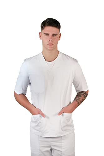 TCD Divisa completa Bianca OSPEDALIERA, OSS, ASA,ESTETISTA Infermiere, Medico, Sanitario, Laboratorio Scollo A V, Unisex, (Bianco, S)