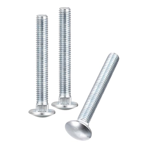 Image of uxcell 3 /8-16x3 Carriage Bolt, 6pcs Round Head Square Neck Screws, Carbon Steel Zinc Plated, Fully Threaded, Silver