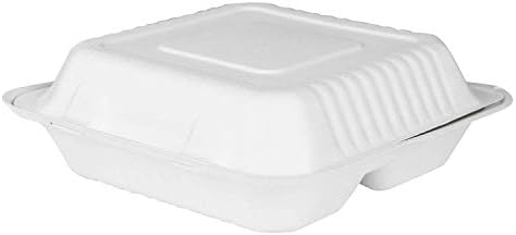 Karat Earth KE-BHC99-3C 9" x 9" Bagasse Hinged Clamshell Container, 3-Compartment (Pack of 200)