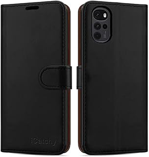 iCatchy for Motorola Moto G22 Case Leather Wallet Book Flip Folio Stand View Cover Magnetic Closure with Card Slots and Kickstand Cover for Motorola Moto G22 Phone (Black)