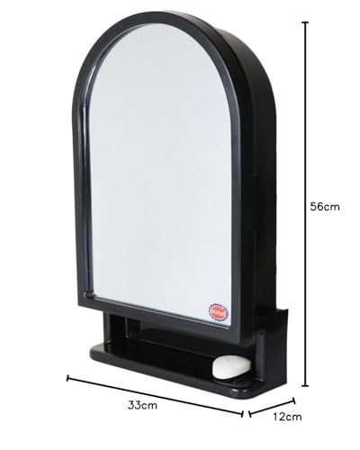 Image of CIPLA PLAST Ideal Wall Mounted Bathroom Mirror Cabinet with Storage Shelf, (Black)