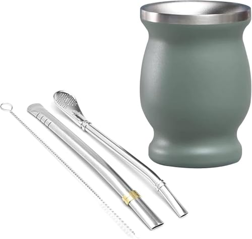 Zxyler アルゼンチン伝統ステンレスマテ茶カップセット マテゴード(マテ茶?)+ グアンボ(専用吸管)+ ボンビージャ(保温套)付き 食品用ステンレス製耐腐食 マテ茶専用飲用器具 家庭・パーティー・アウトドア適用