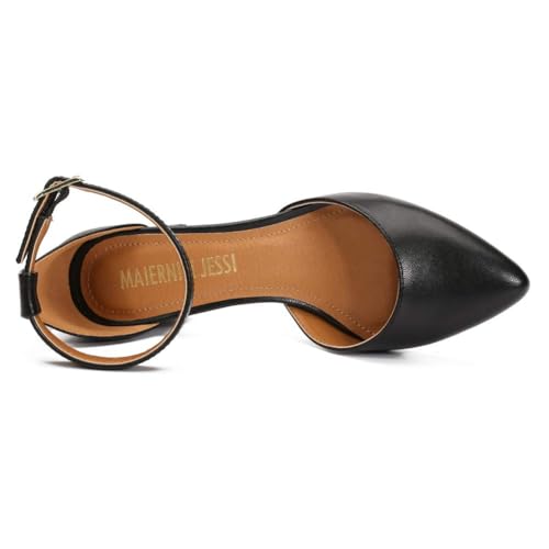 Image of MAIERNISI JESSI Unisex Men's Women's Pointed Toe Ankle Strap Pumps, 2.17 Inch Block Heel, D'Orsay Style