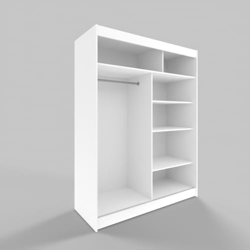 Gaba Furniture White Series 150 Cm Sliding Door Wardrobe With Mirror Widths 100/120/150/180/200/250 Cm Furniture For Bedroom Living Room Wardrobe With Hanging Rail - 3