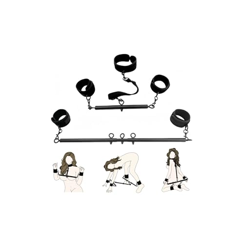 Spreader Bar Sex 2 Pieces Toys Restraints with Wrist Ankle Neck Collar for Women Bondage BDSM Set for Couples Adjustable Handcuffs Collar SM Games Sex Play 22-36inch (Black)