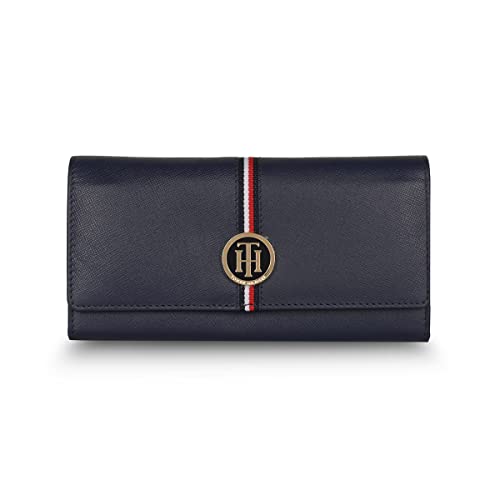 Image of Tommy Hilfiger Ariel Women Leather Flap Wallet Navy