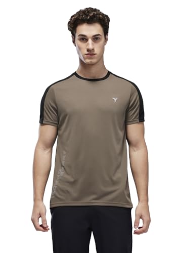 Image of TECHNOSPORT Men's Slim Fit Color Block T-Shirt, Technocool Quick Dry Anti-Microbial Short Sleeve Sports Tee for Gym, Running, Training & Everyday Wear