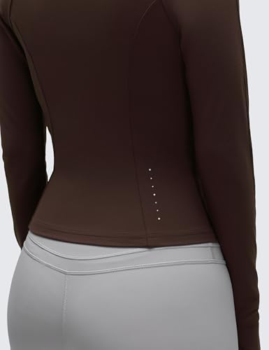 CRZ YOGA Butterluxe Womens Cropped Slim Fit Workout Jacket Weightless Track Athletic Full Zip Up Tops with Thumb Holes Hot Fudge Brown Small — view 3