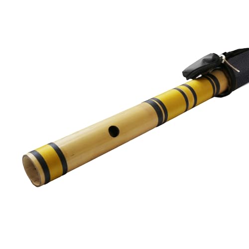 Image of A Sharp Medium Handcrafted Bamboo Flute Indian Classical Bansuri for Right Hand (7 Holes, 54.5 CM Length) (Yellow Thread)