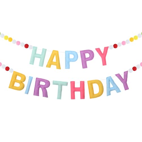 Image of Mindsoft Felt Happy Birthday Garland Rainbow Banner Reusable Happy Birthday Sign Party Supply for Party Decor(Bright Color,Normal)