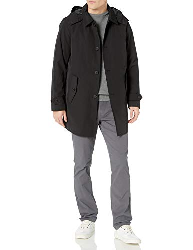 Tommy Hilfiger Men's Hooded Rain Trench Coat with Removable Quilted Liner, black, Small