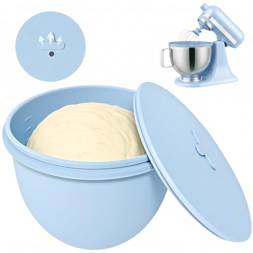 MYBWTW Silicone Bowl Liner for KitchenAid 5-Qt Tilt-Head Stand Mixer - 1 Pack Advanced Blue, 2mm Extra-Thick Food-Grade Silicone with Air Valve Lid for Dough Proofing (Not for Bowl-Lift)