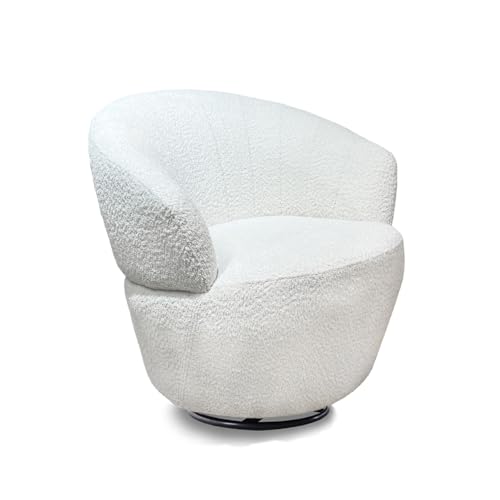 Meubletmoi Sillón Redondo Giratorio 360° Tejido Oveja Blanco Roto y Pie Metal Negro - Diseño Contemporáneo Lounge - Corolla