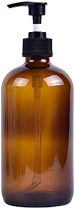 500ML 16.66oz Empty Refillable Amber Glass Bottle Container Jar with Plastic Pump for Makeup Cosmetic Bath Shower Liquid Toiletries