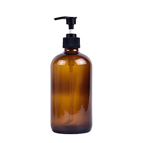 500ML 16.66oz Empty Refillable Amber Glass Bottle Container Jar with Plastic Pump for Makeup Cosmetic Bath Shower Liquid Toiletries