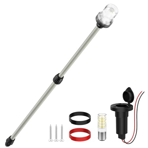 AMBIPASION Stern Light Boat Anchor Light 2648 Telescoping Pole Boat Lights with Base Marine Navigation Lights for Boats LED for Pontoon Fishing Bass & Jon Boats 1224V (Silver)