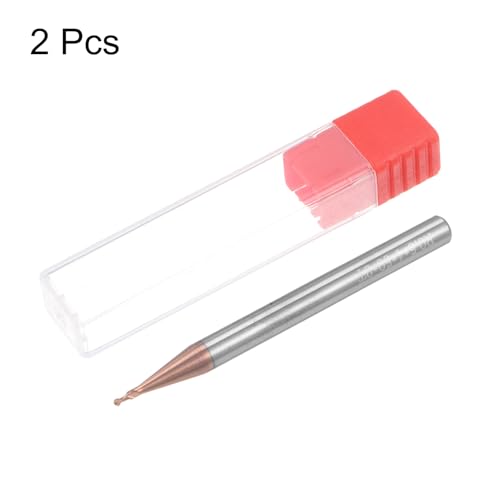 Image of uxcell 2pcs Ball Nose End Mills CNC Router Bits, 0.5mm (5 /256 inch) Radius Solid Carbide TiSin Coated 2 Flutes HRC55 1mm (5 /128 inch) Diameter 4mm (5 /32 inch) Shank Cutter Milling Tools