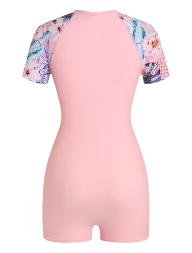 Image of ZAFUL Women's Short Sleeves Rash Guard Boyleg One Piece Swimsuit Zipper Surfing Bathing Suit UPF 50+