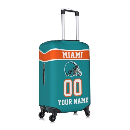 Image of Custom Miami Luggage Cover Personalized Football Style Suitcase Cover with Name Number Customized Washable Elastic Sports Travel Suitcase Protector for Business Vacation Gifts