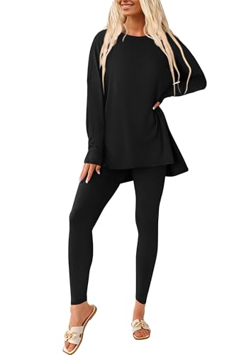 PRETTYGARDEN Women's 2 Piece Outfits 2025 Fall Casual Long Sleeve Tunic Tops Legging Pants Matching Lounge Sets Sweatsuits