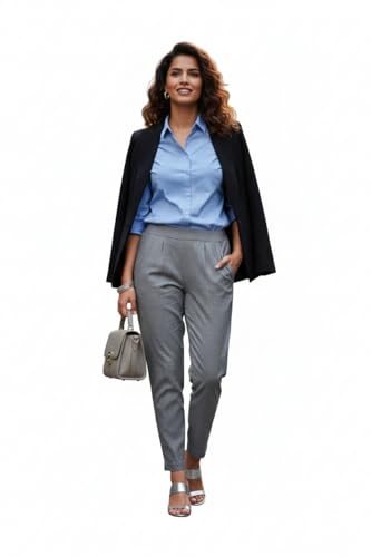 Image of DIGITAL SHOPEE Women Regular Fit Elastic Waist Full Length Cotton Formal Trouser for Casual Wear, Office Wear
