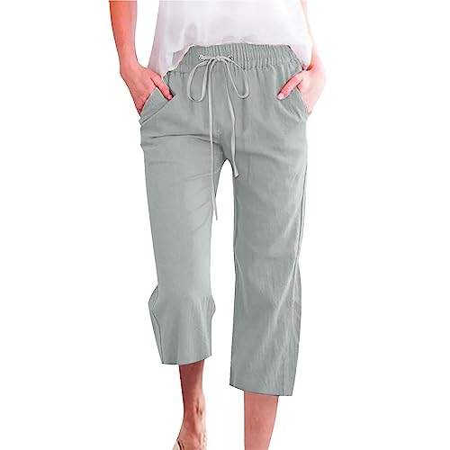 NREALY Capris Pants for Women Plus Size Linen Capris for Women Crop Linen Pants for Women Linen Pants Women Plus Size