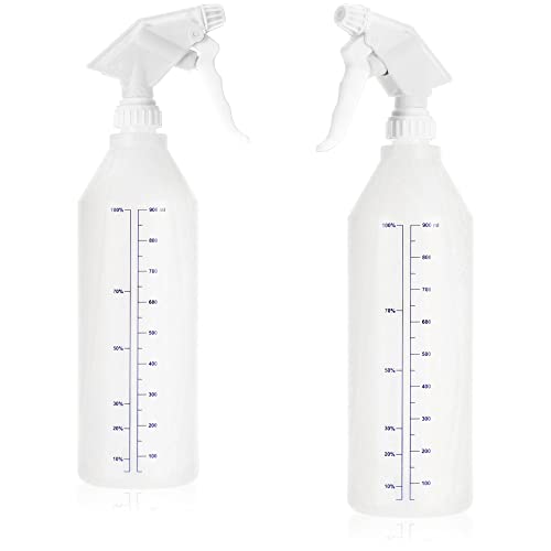 com-four® 2x Sprühflasche mit Skala - Wasser-Pumpsprüher mit 28/400 Gewinde für Haushalt, Garten, Werkstatt, Auto - Zerstäuberflasche mit verstellbarer Düse - 900 ml (PE)