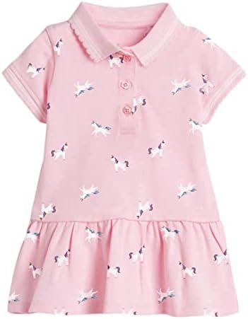Lamgool Baby Girls Short Sleeve Dress Cartoon Casual Knit Uniform Polo Dress Playwear Sundress for Summer 2T A-Pink
