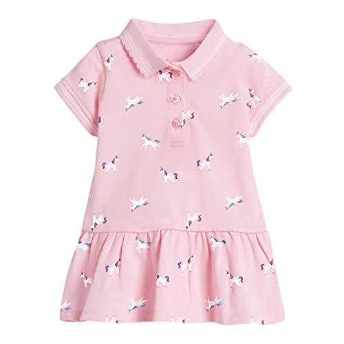 Lamgool Baby Girls Short Sleeve Dress Cartoon Casual Knit Uniform Polo Dress Playwear Sundress For Summer 2T A-Pink #TOP13