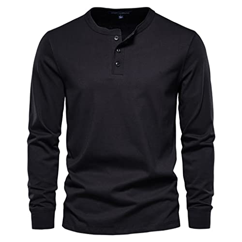 Men Casual Solid Color Long Sleeve for Men Autumn Cotton Mens(Gray,Large)