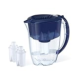 AQUAPHOR Ideal 7 Cup Water Filter Pitcher incl. 3 B15 Filter Blue I Compact Fridge Water Filter I fits Inside Refrigerator Door I Reduces limescale & Chlorine I Water jug for Seven Cups