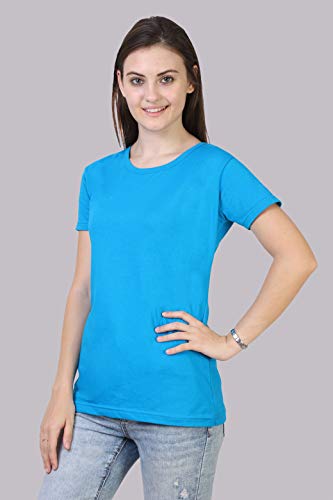 Image of FLEXIMAA Women's Cotton Plain Round Neck Half Sleeve T-Shirt