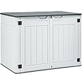 YITAHOME Large Outdoor Horizontal Storage Shed, 47 cu ft Resin Tool Shed w/o Shelf, Outdoor Waterproof Storage with Floor for Trash Cans, Garden Tools, Lawn Mower, Lockable, 4.5x2.8x3.9 ft, Light Gray