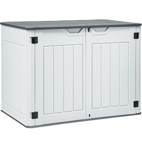 YITAHOME Large Outdoor Horizontal Storage Shed, 47 cu ft Resin Tool Shed w/o Shelf, Outdoor Waterproof Storage with Floor for Trash Cans, Garden Tools, Lawn Mower, Lockable, 4.5x2.8x3.9 ft,