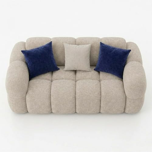 Image of FURNY Luxury Nimbus 2 Seater Bubble Cloud Sofa Set for Living Room | Boucle Weave Fabric Upholstered | Modern Cushioned Comfortable Couch for Home Office & Drawing Room | Sandstone Beige