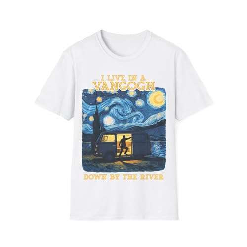 T-shirt Van Gogh Down by The River imprimé artistique nuit étoilée style rétro unisexe