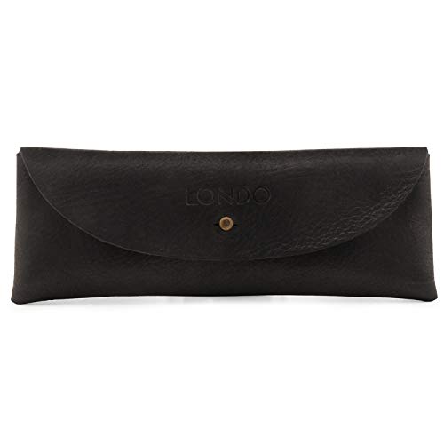 Londo Estojo retrô de couro legítimo para caneta e lápis – fecho de encaixe de metal, bolsa de papelaria