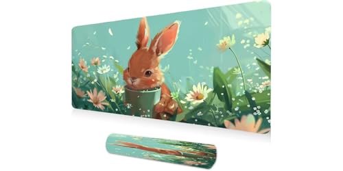 Tapis de souris XXL 1000x500mm avec motif lapin mignon pour bureau gamer et travail