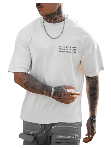 SOLY HUX Men's Letter Print Tee Short Sleeve Crew Neck T Shirts Casual Summer Tops White Letter Large