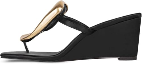 Flip-Flops for Women Thong Sandals Wedge High Heel Beach Comfort Open Square Toe Ladies Dressy Metal Hardware Decoration Summer Shoes Casual Fashion2