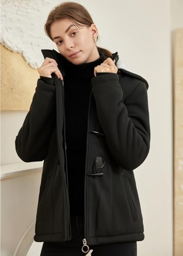 JiangWu Women's Fashion Sherpa Fleece Thickened Horn Button Hooded Jacket Winter Warm Slim Coat4