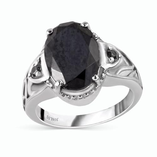 Black Tourmaline Ring Spinel - Birthstone Rings for Women - Engagement Promise Statement Vintage Stainless Steel Tourmaline Jewelry Birthday Gifts for Womens