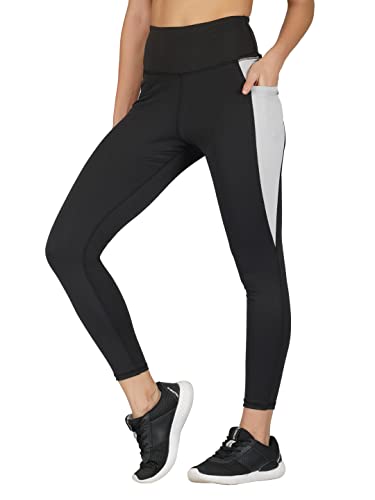 Imperative Women Quick Dry Gym Yoga Workout Sports Tights with Pocket | Outdoor Running Slim Fit Pants for Women |Leggings for Women (Black Grey)
